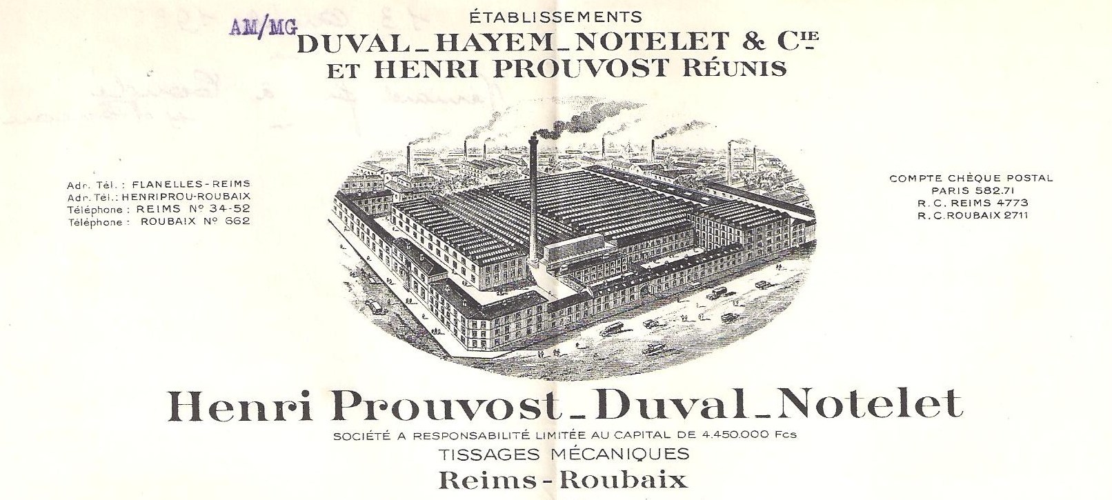 Prouvost Henri Duval Hayem Notelet - Tissages mécaniques - 19350413 - lettre - Copie